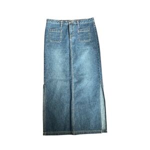 Y2K Long Denim Maxi Skirt Cotton Side Slit Size 7